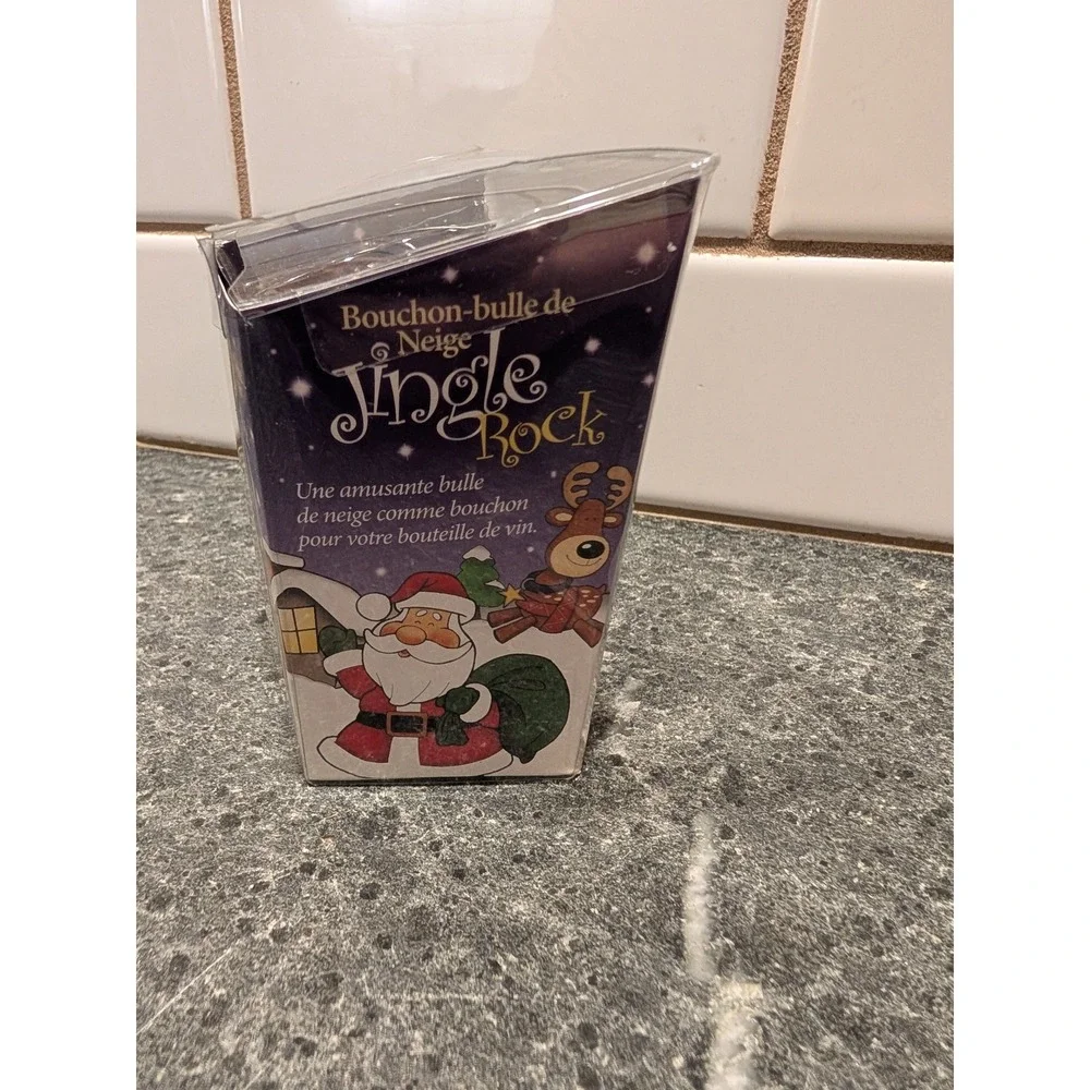 Jingle Rock Top Snow Globe Bottle Topper Santa Cork Wine Bottle Accessory in Box